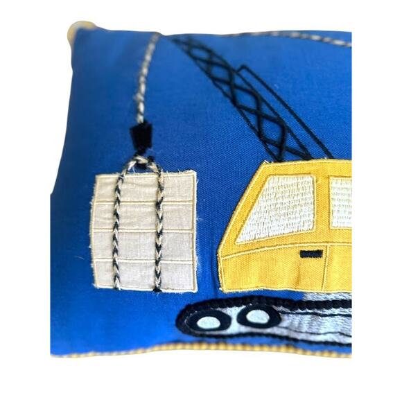 Made in India Decorative Pillow 14x20 Construction Crane Kid Blue Yellow Bedroom - Picture 2 of 8